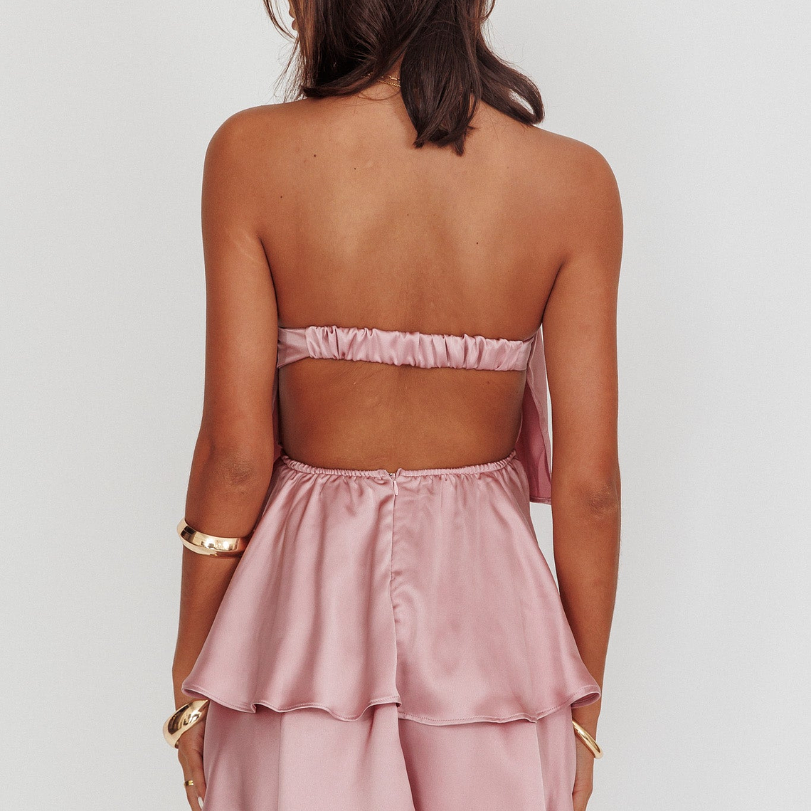 Behati Tiered Layer Strapless Dress Dusty Rose 3