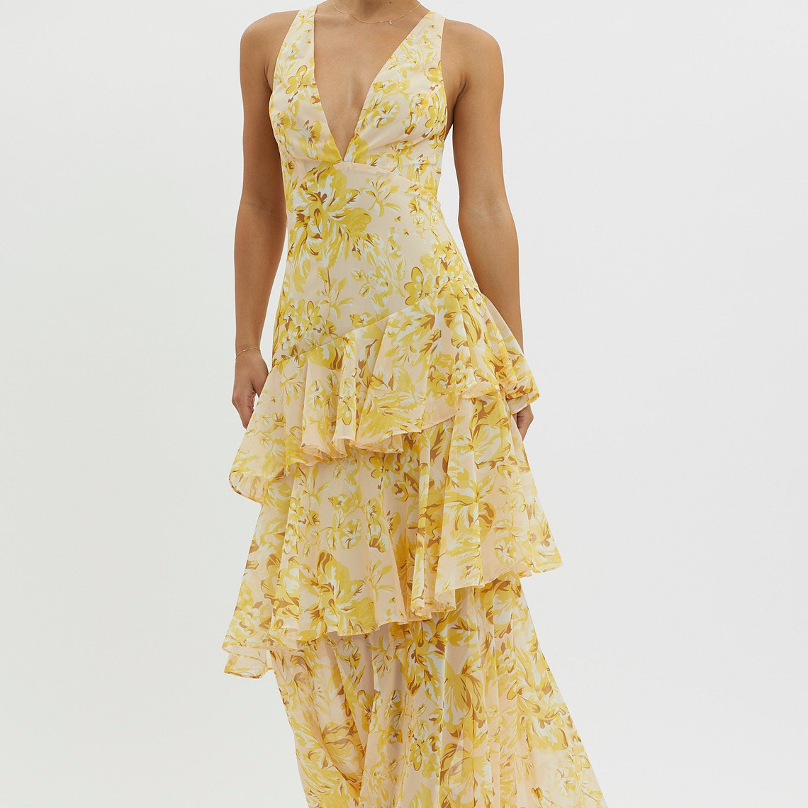 Veda Strappy Back Ruffle Midi Dress Floral Yellow 5