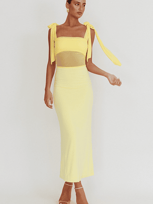 Starry Eyed Mesh Waist Maxi Dress Lemon