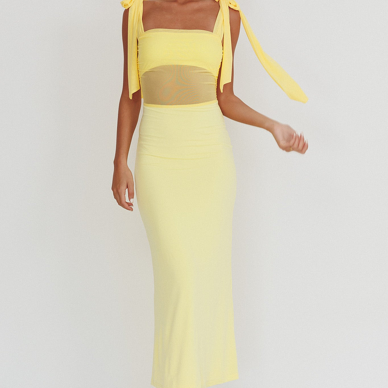 Starry Eyed Mesh Waist Maxi Dress Lemon 1