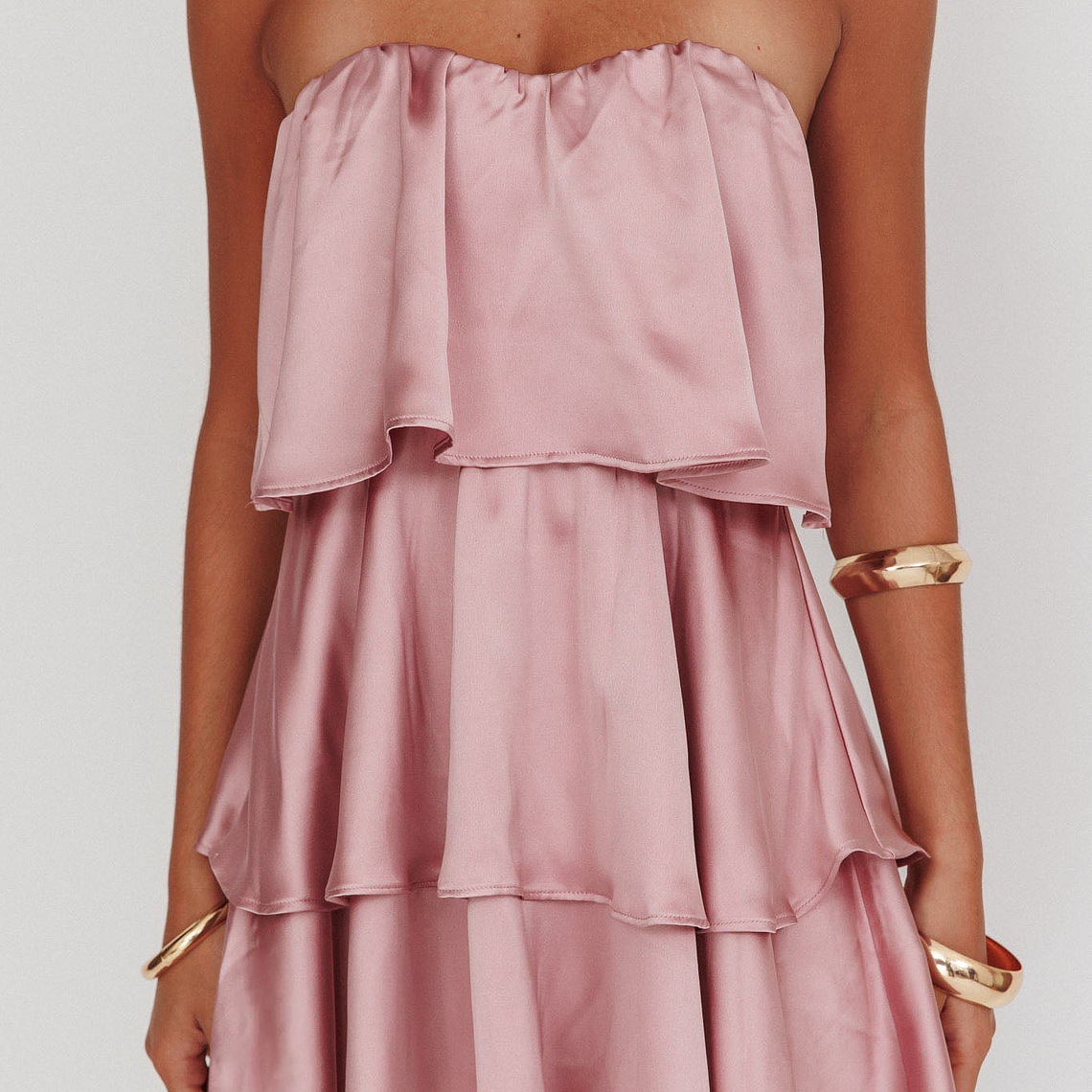 Behati Tiered Layer Strapless Dress Dusty Rose 5