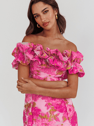 Memoire Off-Shoulder Textured Mini Dress Pink