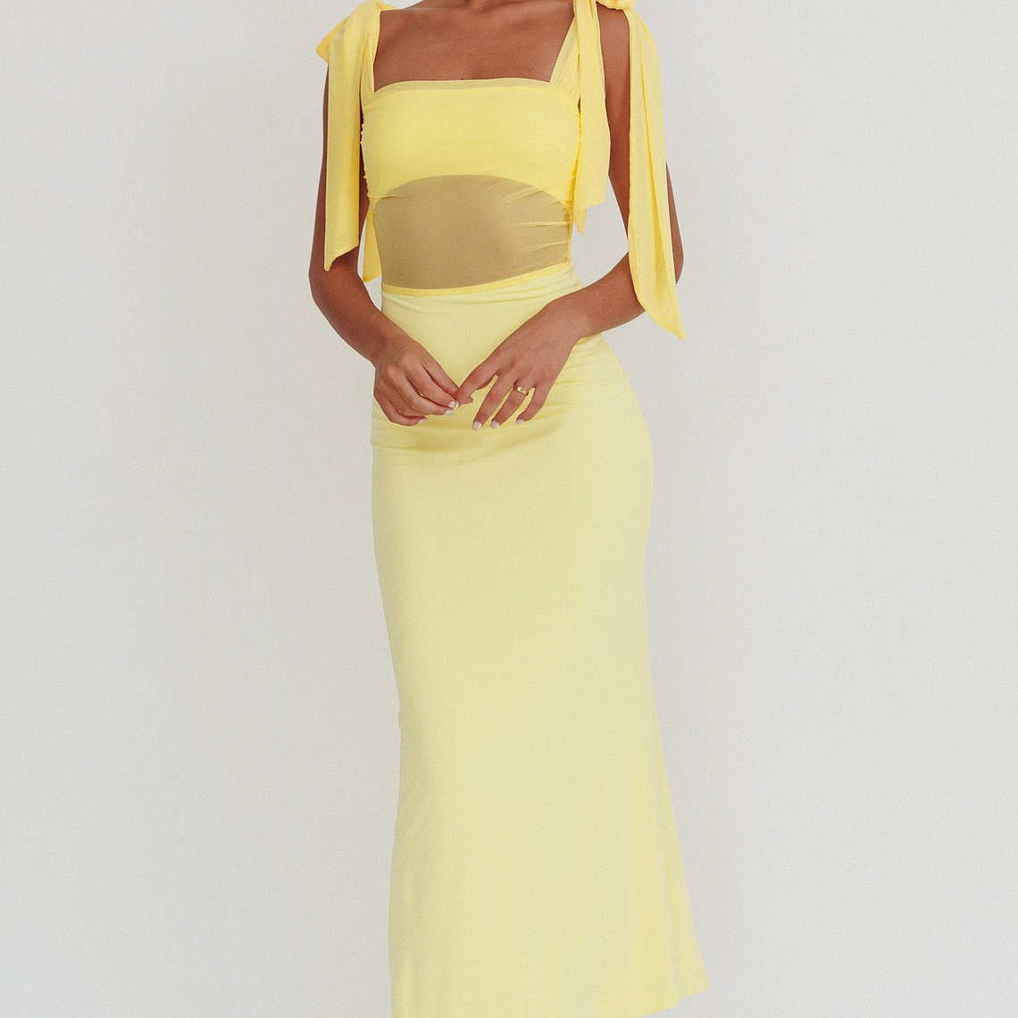 Starry Eyed Mesh Waist Maxi Dress Lemon 3
