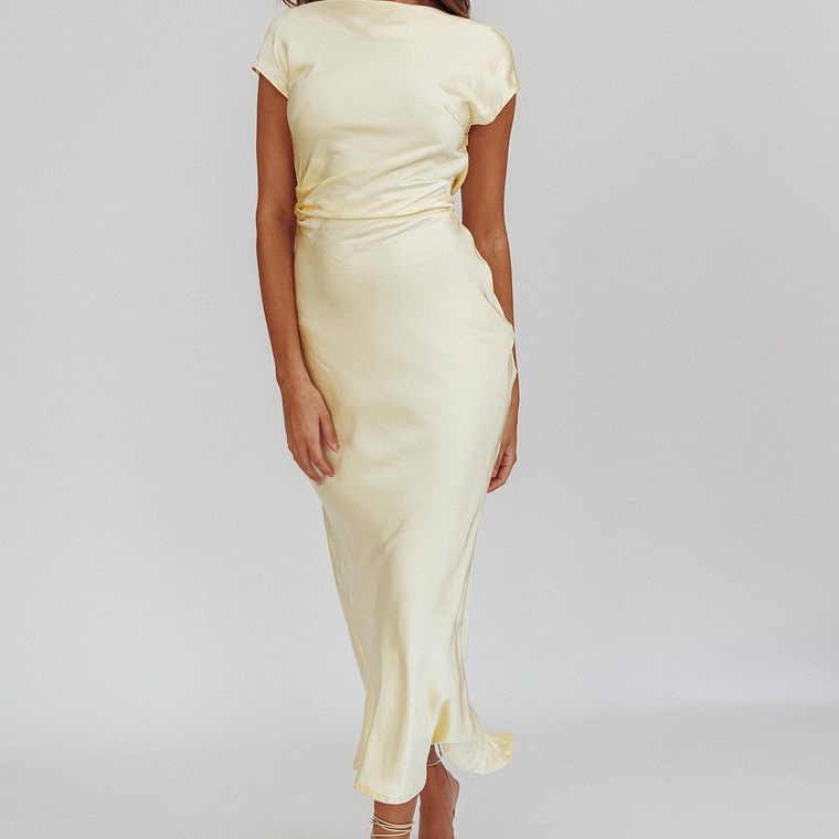 Loveland Cap Sleeve Cowl Back Midi Dress Butter 1