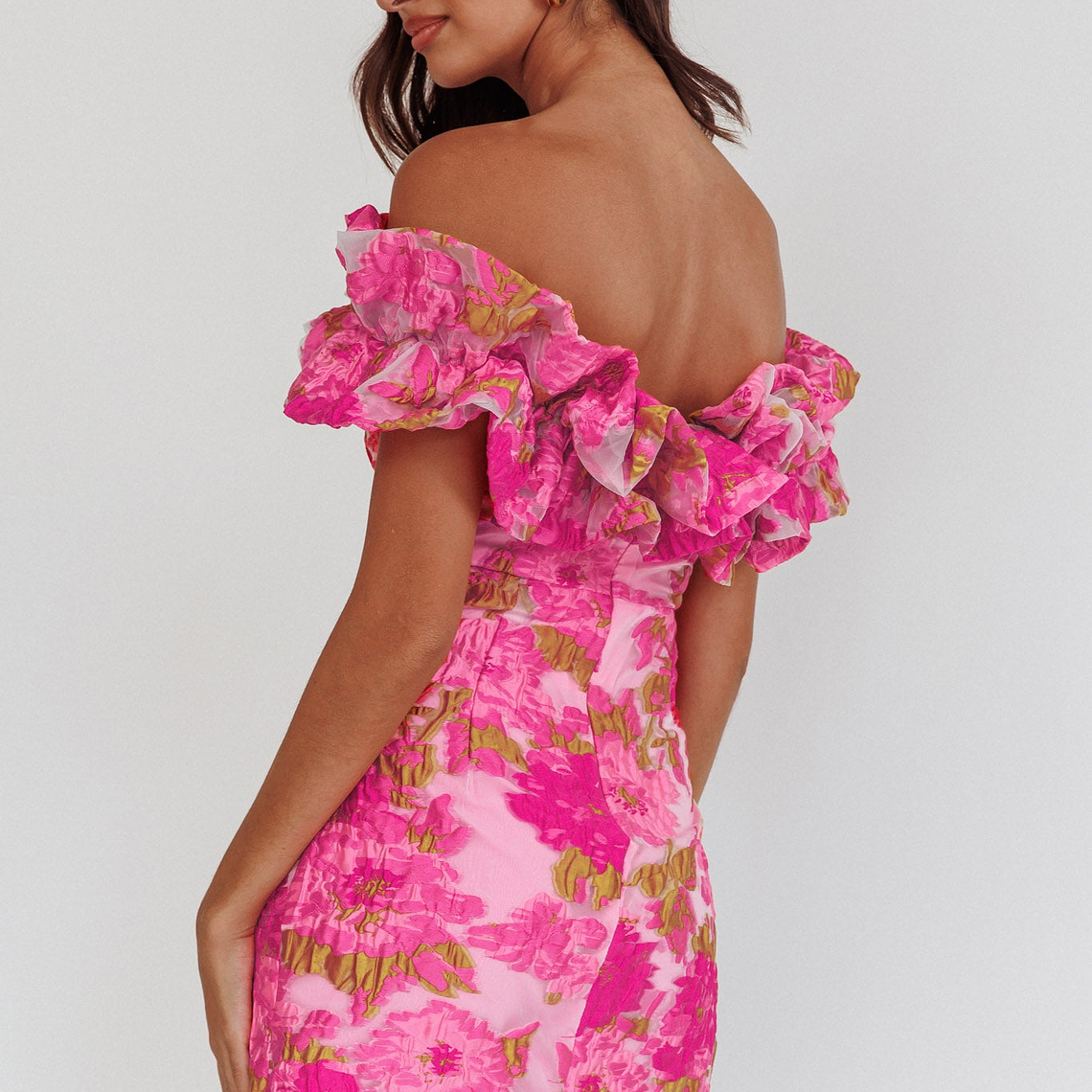 Memoire Off-Shoulder Textured Mini Dress Pink 4