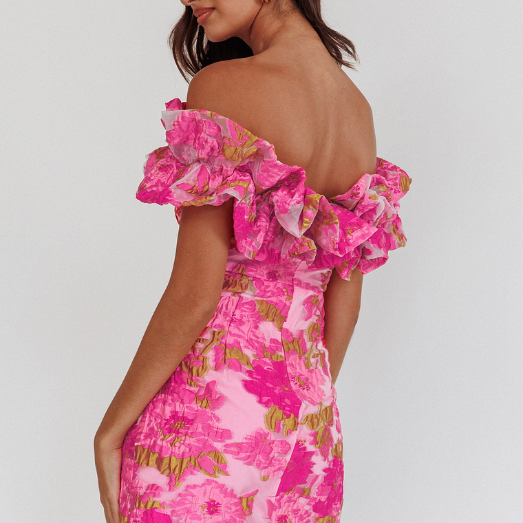 Memoire Off-Shoulder Textured Mini Dress Pink 4