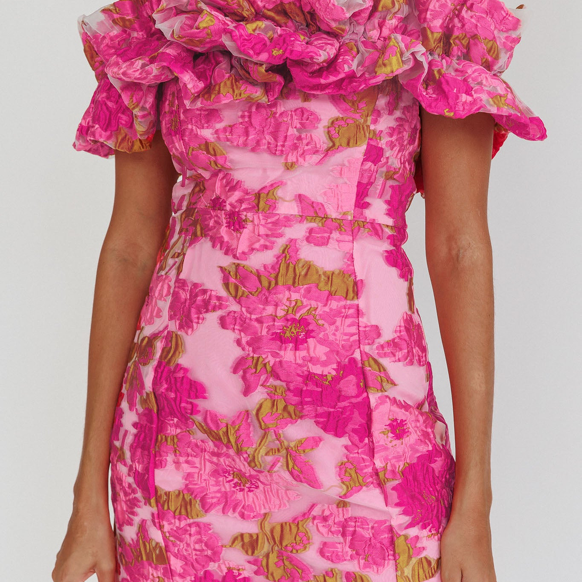 Memoire Off-Shoulder Textured Mini Dress Pink 5