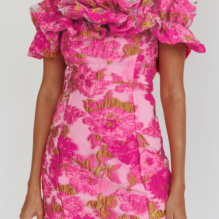 Memoire Off-Shoulder Textured Mini Dress Pink 5