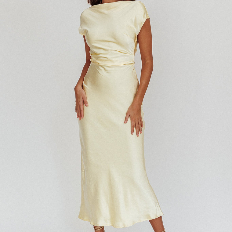 Loveland Cap Sleeve Cowl Back Midi Dress Butter 3