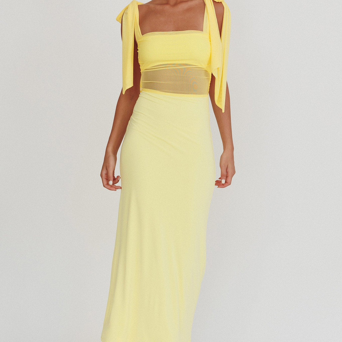 Starry Eyed Mesh Waist Maxi Dress Lemon 5