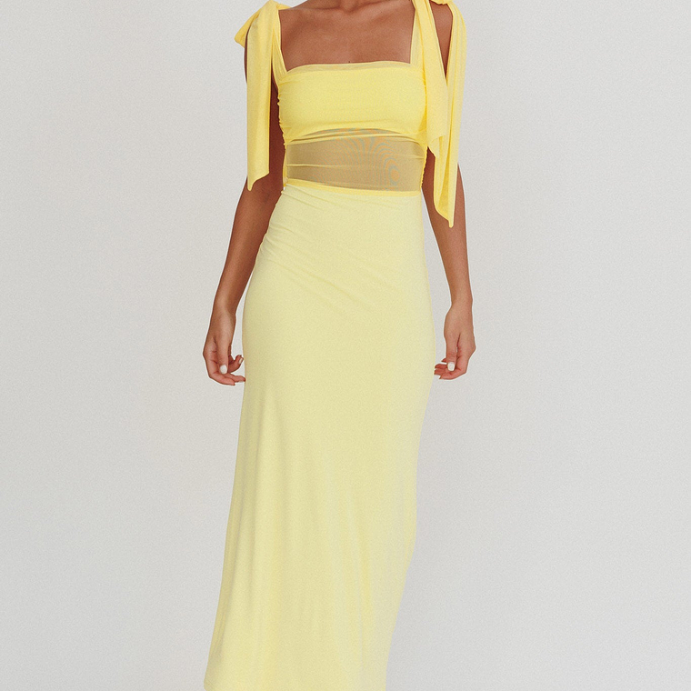 Starry Eyed Mesh Waist Maxi Dress Lemon 5