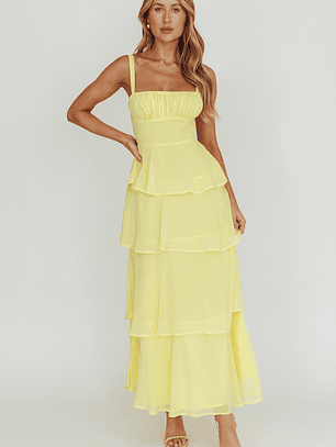 Provence Bloom Tiered Ruffle Maxi Dress Yellow