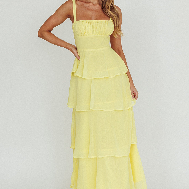 Provence Bloom Tiered Ruffle Maxi Dress Yellow 1