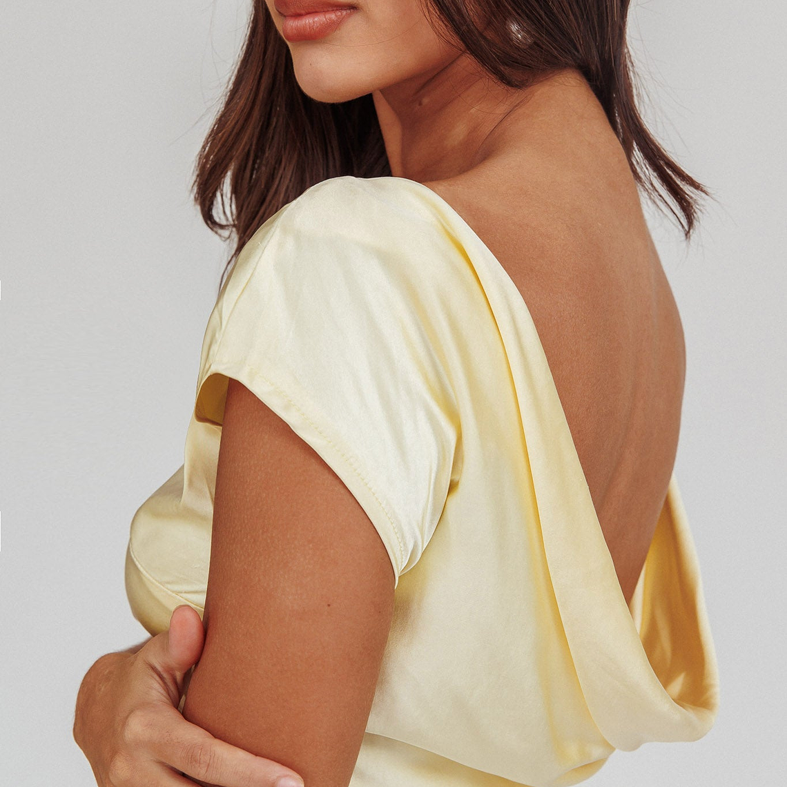 Loveland Cap Sleeve Cowl Back Midi Dress Butter 4