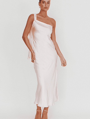 Carmel One-Shoulder Sash Maxi Dress Blush
