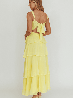Provence Bloom Tiered Ruffle Maxi Dress Yellow