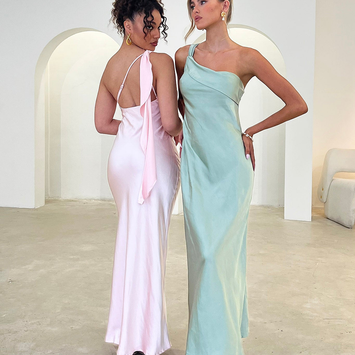 Carmel One-Shoulder Sash Maxi Dress Blush 2
