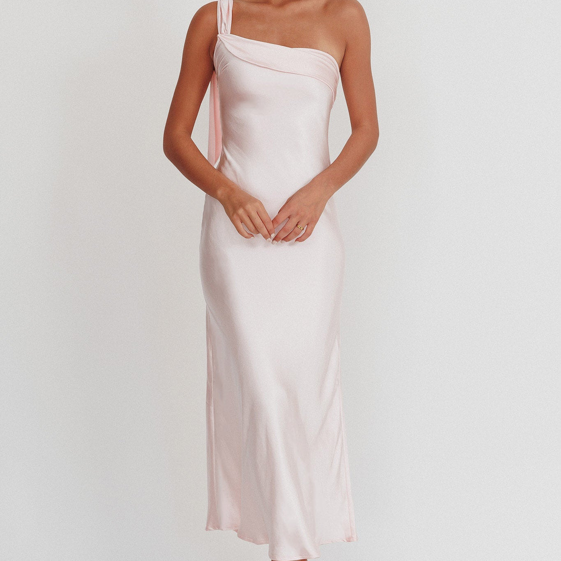 Carmel One-Shoulder Sash Maxi Dress Blush 6