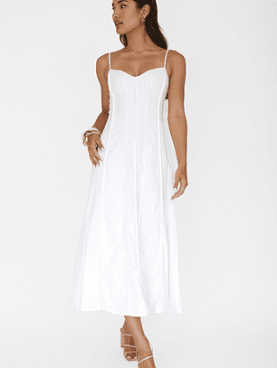 Vacay Pintuck Pleat Midi Dress White