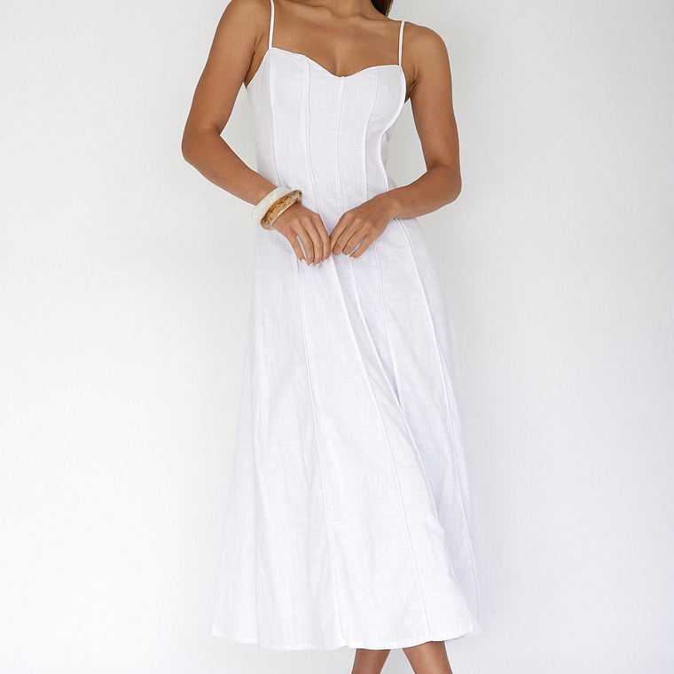 Vacay Pintuck Pleat Midi Dress White 4