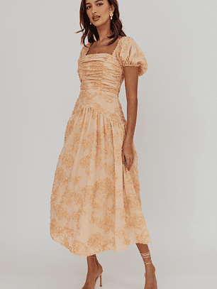 Telma Puff Sleeves Midi Dress Blush