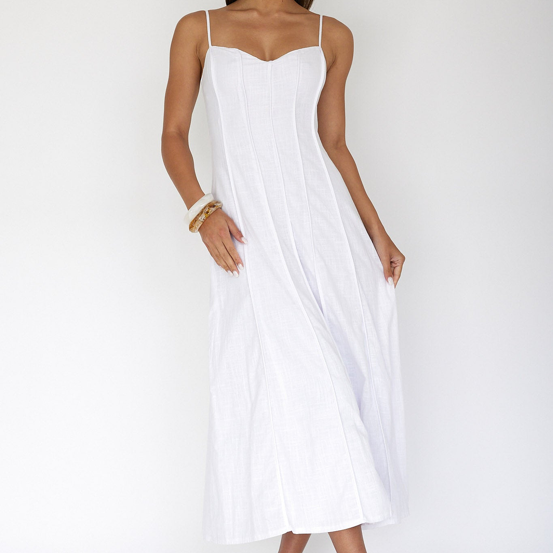 Vacay Pintuck Pleat Midi Dress White 6