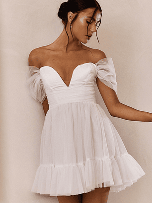 Pixi Off-Shoulder Lace-Up Back Mini Dress White