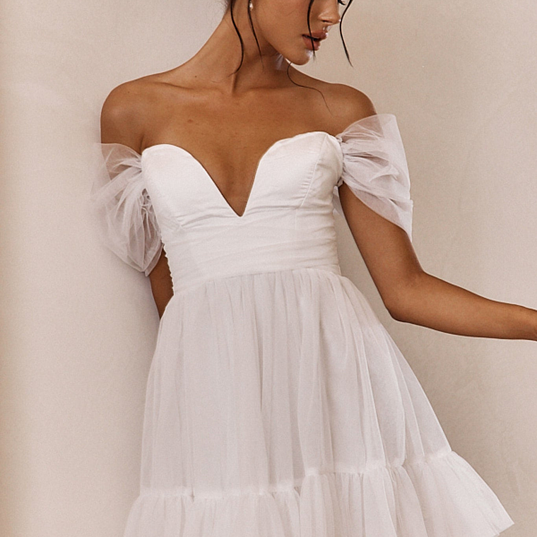 Pixi Off-Shoulder Lace-Up Back Mini Dress White 1