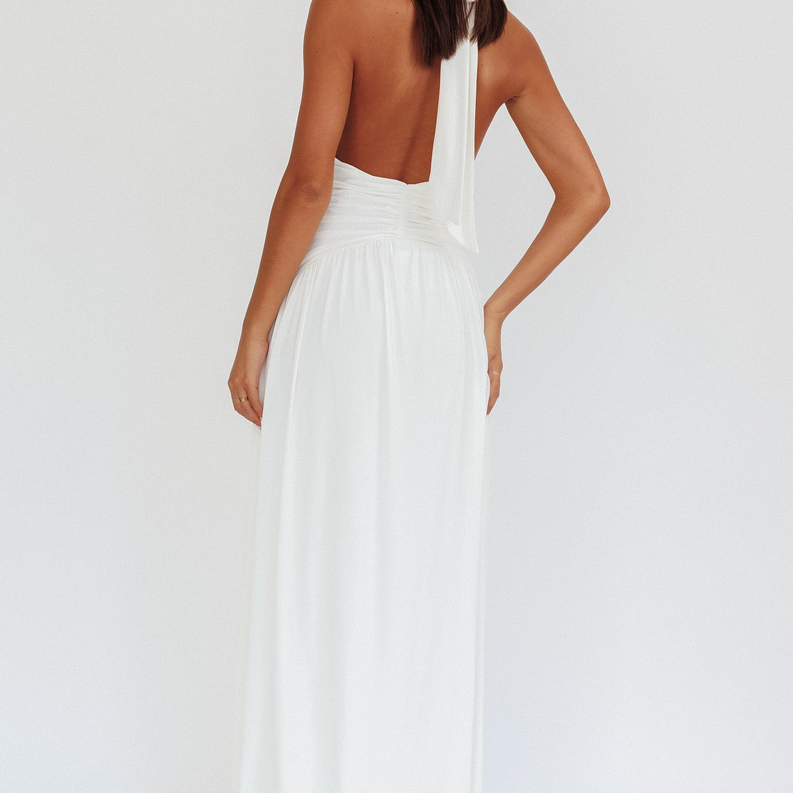 Italia Azure Gathered Waist Maxi Dress White 2