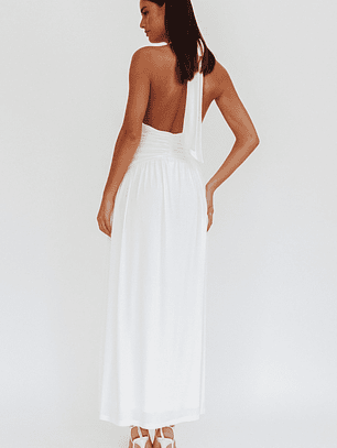 Italia Azure Gathered Waist Maxi Dress White