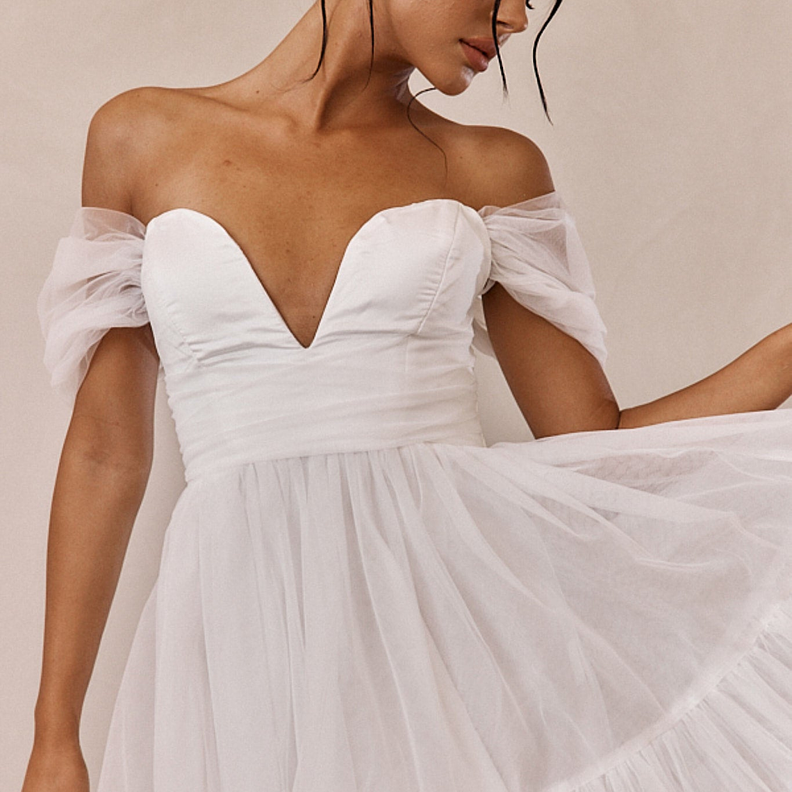 Pixi Off-Shoulder Lace-Up Back Mini Dress White 4