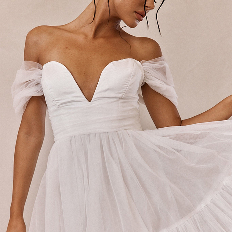 Pixi Off-Shoulder Lace-Up Back Mini Dress White 4