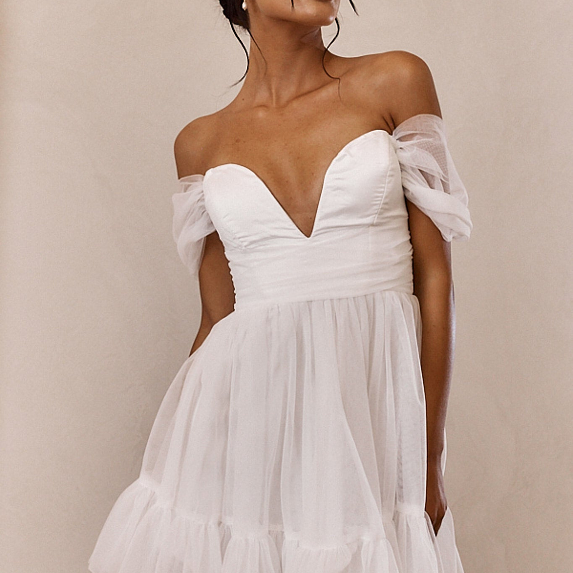 Pixi Off-Shoulder Lace-Up Back Mini Dress White 5