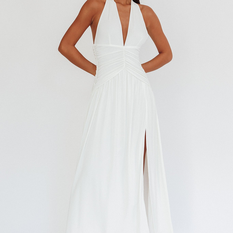 Italia Azure Gathered Waist Maxi Dress White 4