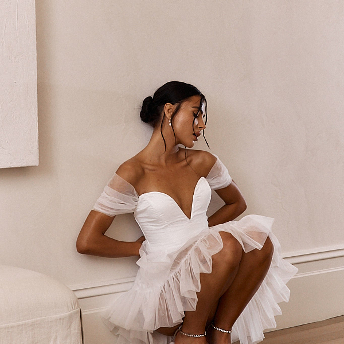 Pixi Off-Shoulder Lace-Up Back Mini Dress White 6