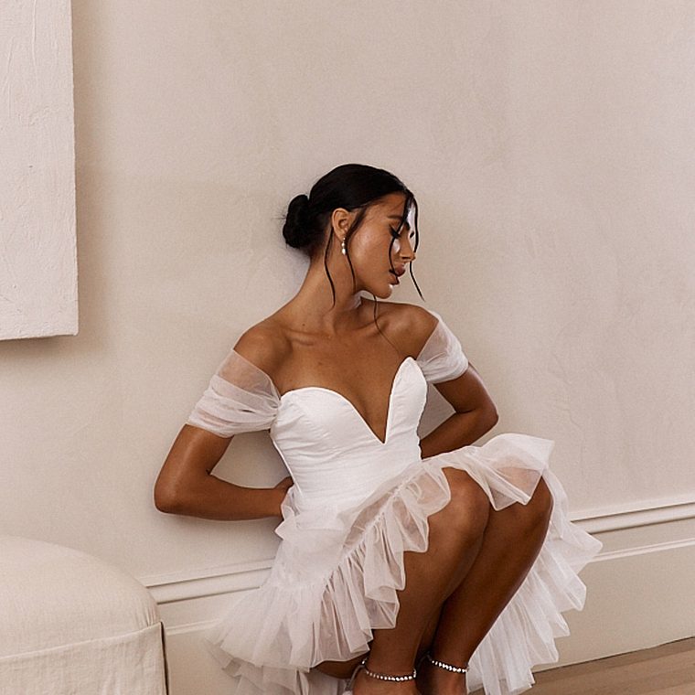 Pixi Off-Shoulder Lace-Up Back Mini Dress White 6