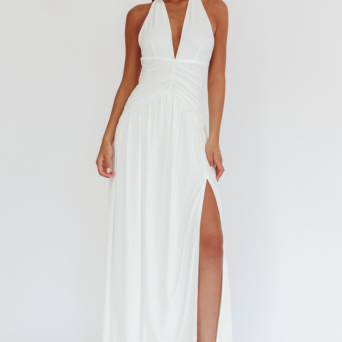 Italia Azure Gathered Waist Maxi Dress White 5