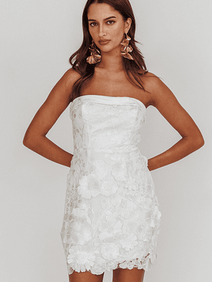Flora Day Strapless Floral Embellished Mini Dress White