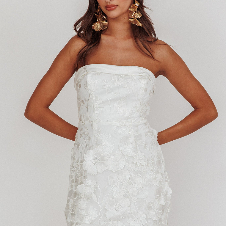 Flora Day Strapless Floral Embellished Mini Dress White 1