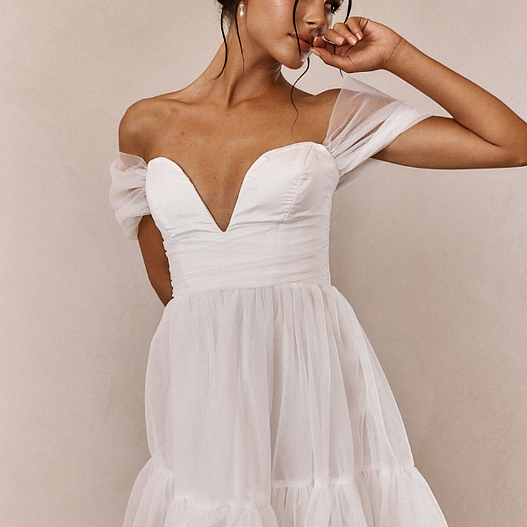 Pixi Off-Shoulder Lace-Up Back Mini Dress White 7