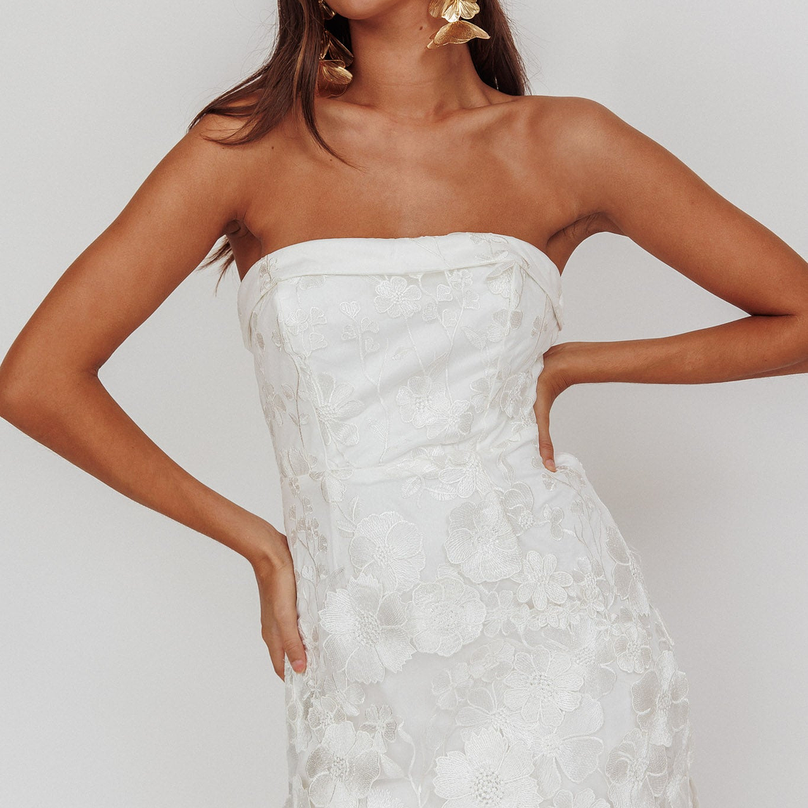 Flora Day Strapless Floral Embellished Mini Dress White 2