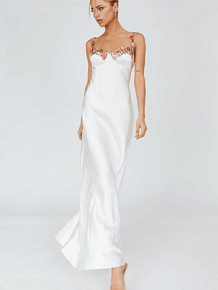 Rose Garden Floral Applique Midi Dress Oyster