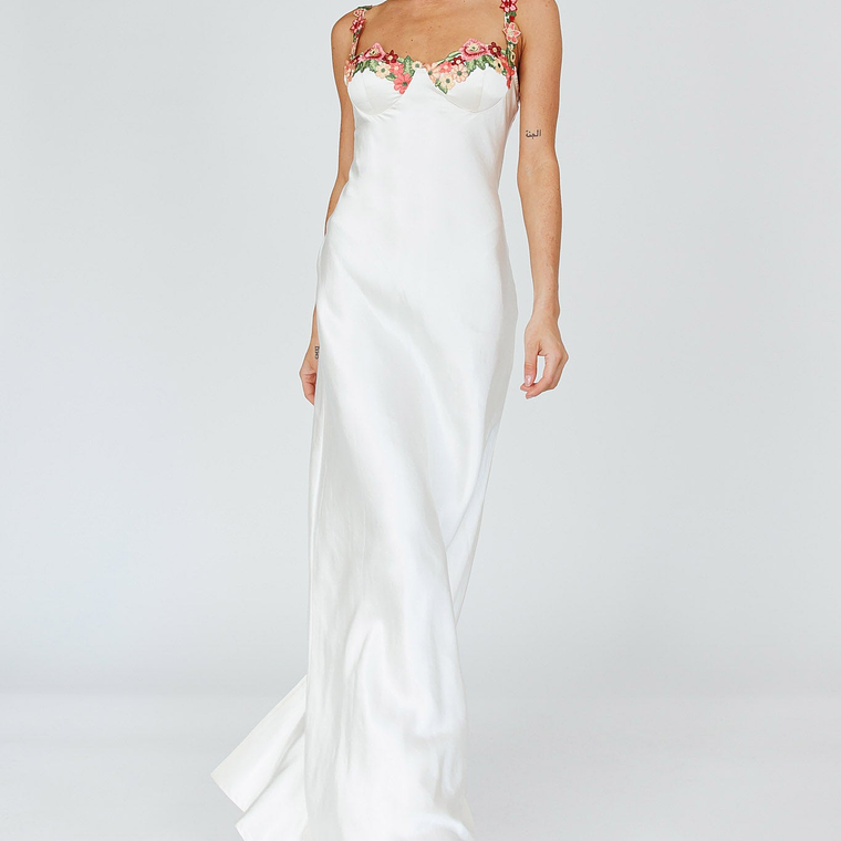 Rose Garden Floral Applique Midi Dress Oyster 1