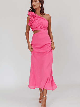 Deanna One-Shoulder Ruffle Maxi Dress Hot Pink
