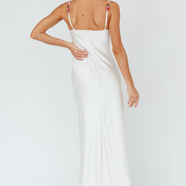 Rose Garden Floral Applique Midi Dress Oyster 2