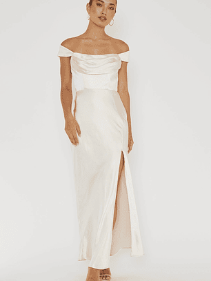 Lucinda Off-Shoulder V-Back Dress Champagne