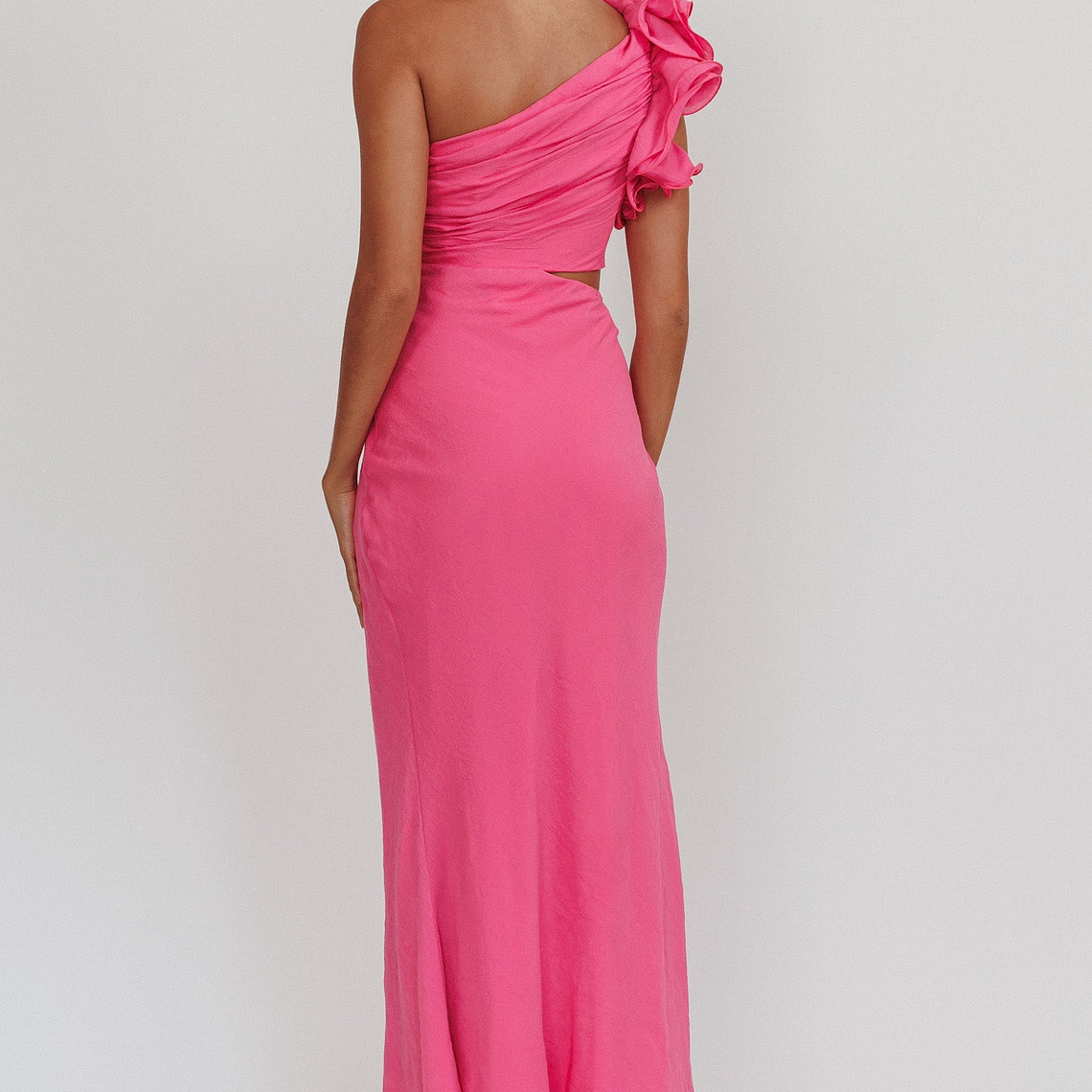 Deanna One-Shoulder Ruffle Maxi Dress Hot Pink 3