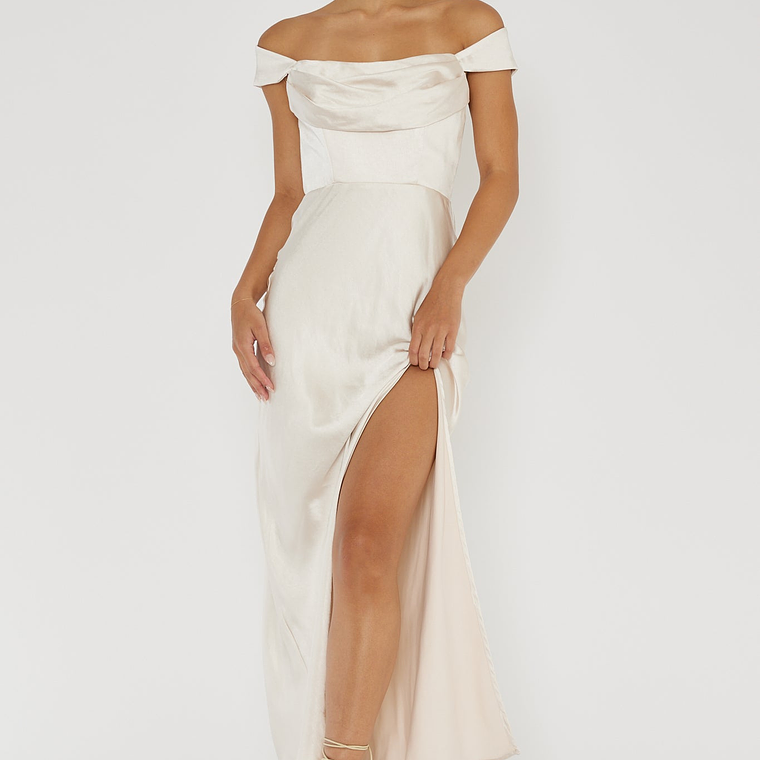 Lucinda Off-Shoulder V-Back Dress Champagne 3