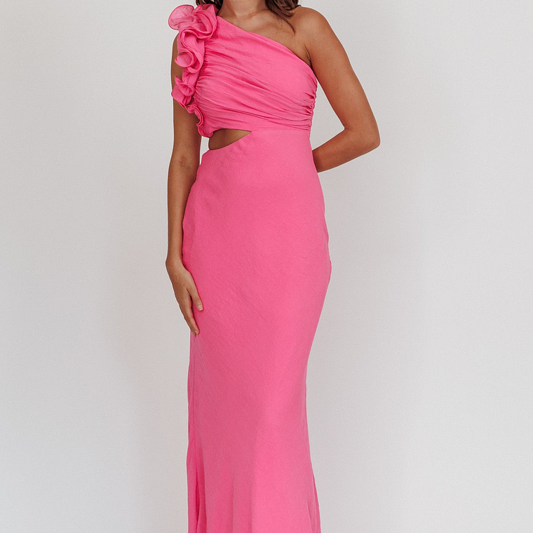 Deanna One-Shoulder Ruffle Maxi Dress Hot Pink 4