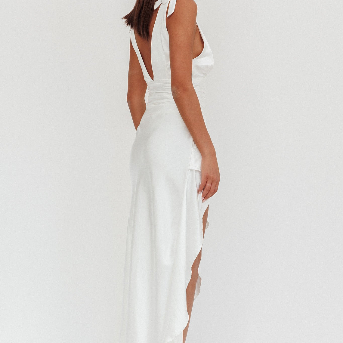 Aquila Tied Shoulder High-Low Hem Dress Oyster 2